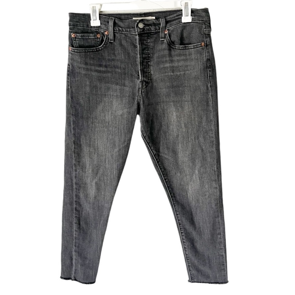 Levi's Jeans Women's 31 Wedgie Skinny Black Gray Raven's Wing Button Fly Raw Hem